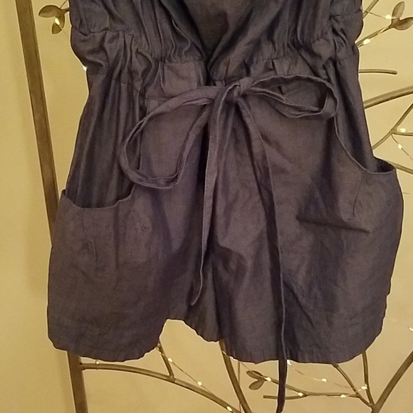 Blue Strapless Shorts Romper - Picture 2 of 5